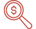 A red dollar sign with a magnifying glass.